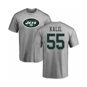 Football New York Jets #55 Ryan Kalil Ash Name & Number Logo T-Shirt