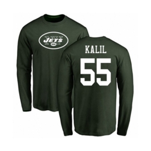 Football New York Jets #55 Ryan Kalil Green Name & Number Logo Long Sleeve T-Shirt