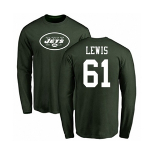 Football New York Jets #61 Alex Lewis Green Name & Number Logo Long Sleeve T-Shirt