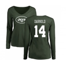Football Women's New York Jets #14 Sam Darnold Green Name & Number Logo Long Sleeve T-Shirt