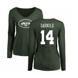Football Women's New York Jets #14 Sam Darnold Green Name & Number Logo Long Sleeve T-Shirt