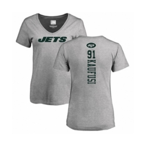 Football Women's New York Jets #91 Bronson Kaufusi Ash Backer T-Shirt