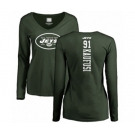 Football Women's New York Jets #91 Bronson Kaufusi Green Backer Long Sleeve T-Shirt