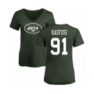 Football Women's New York Jets #91 Bronson Kaufusi Green Name & Number Logo T-Shirt