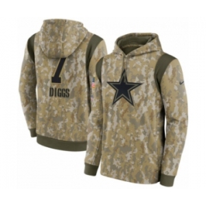 Men's Dallas Cowboys #7 Trevon Diggs Camo 2021 Salute To Service Therma Performance Pullover Hoodie