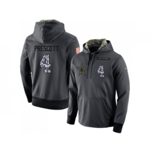 NFL Men's Nike Dallas Cowboys #4 Dak Prescott Stitched Black Anthracite Salute to Service Player Performance Hoodie