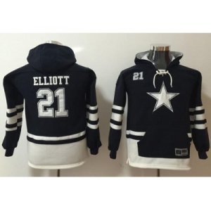 Youth Nike Dallas Cowboys #21 Ezekiel Elliott Navy White Name & Number Pullover NFL Hoodie
