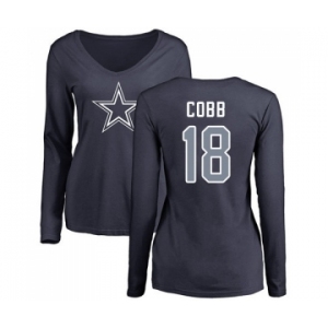 Football Women's Dallas Cowboys #18 Randall Cobb Navy Blue Name & Number Logo Slim Fit Long Sleeve T-Shirt