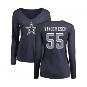 NFL Women's Nike Dallas Cowboys #55 Leighton Vander Esch Navy Blue Name & Number Logo Slim Fit Long Sleeve T-Shirt