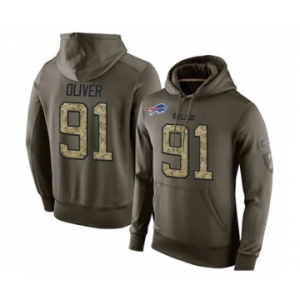 Football Men's Buffalo Bills #91 Ed Oliver Green Salute To Service Pullover Hoodie