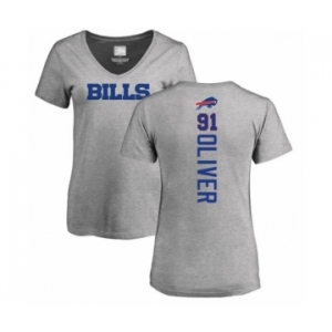 Football Women's Buffalo Bills #91 Ed Oliver Ash Backer V-Neck T-Shirt