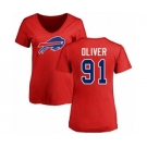 Football Women's Buffalo Bills #91 Ed Oliver Red Name & Number Logo T-Shirt