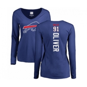 Football Women's Buffalo Bills #91 Ed Oliver Royal Blue Backer Long Sleeve T-Shirt