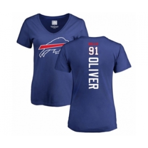 Football Women's Buffalo Bills #91 Ed Oliver Royal Blue Backer T-Shirt