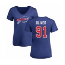 Football Women's Buffalo Bills #91 Ed Oliver Royal Blue Name & Number Logo T-Shirt