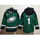 Men's Philadelphia Eagles #1 Jalen Hurts Green Lace-Up Pullover Hoodie