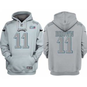 Men's Philadelphia Eagles #11 A.J. Brown Gray Atmosphere Fashion Super Bowl LVII Patch Pullover Hoodie