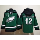 Men's Philadelphia Eagles #12 Randall Cunningham Green Lace-Up Pullover Hoodie