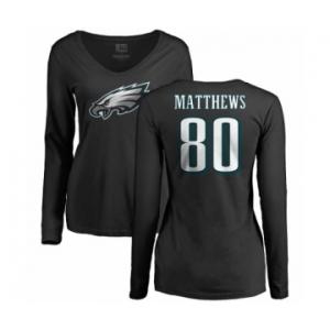 Women's Nike Philadelphia Eagles #80 Jordan Matthews Black Name & Number Logo Slim Fit Long Sleeve T-Shirt.