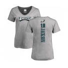 Women's Philadelphia Eagles #10 DeSean Jackson Ash Backer V-Neck T-Shirt