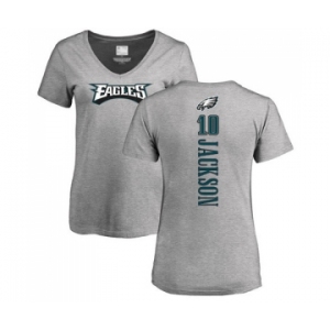 Women's Philadelphia Eagles #10 DeSean Jackson Ash Backer V-Neck T-Shirt