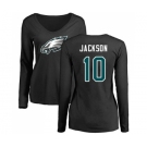 Women's Philadelphia Eagles #10 DeSean Jackson Black Name & Number Logo Slim Fit Long Sleeve T-Shirt.