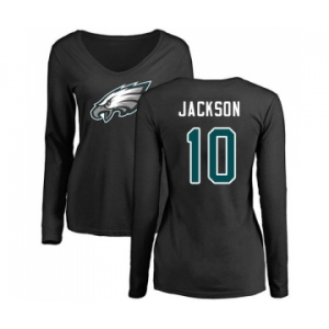 Women's Philadelphia Eagles #10 DeSean Jackson Black Name & Number Logo Slim Fit Long Sleeve T-Shirt.