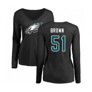 Women's Philadelphia Eagles #51 Zach Brown Black Name & Number Logo Slim Fit Long Sleeve T-Shirt.
