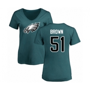 Women's Philadelphia Eagles #51 Zach Brown Green Name & Number Logo Slim Fit T-Shirt