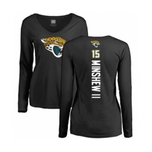 Football Women's Jacksonville Jaguars #15 Gardner Minshew II Black Backer Slim Fit Long Sleeve T-Shirt