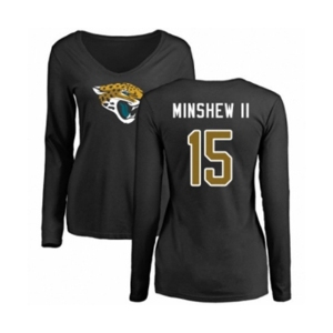 Football Women's Jacksonville Jaguars #15 Gardner Minshew II Black Name & Number Logo Slim Fit Long Sleeve T-Shirt