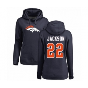 Football Women's Denver Broncos #22 Kareem Jackson Navy Blue Name & Number Logo Pullover Hoodie
