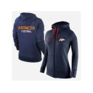 Women Nike Denver Broncos Full-Zip Performance Hoodie Dark Blue