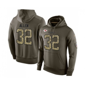 Football Kansas City Chiefs #32 Marcus Allen Green Salute To Service Men's Pullover Hoodie