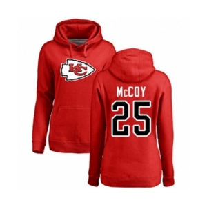 Football Women's Kansas City Chiefs #25 LeSean McCoy Red Name & Number Logo Pullover Hoodie