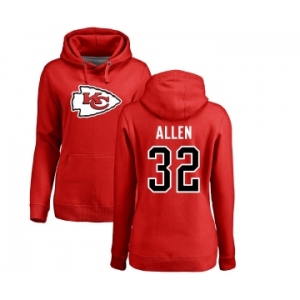 Football Women's Kansas City Chiefs #32 Marcus Allen Red Name & Number Logo Pullover Hoodie