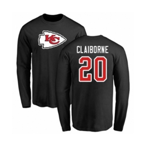Football Kansas City Chiefs #20 Morris Claiborne Black Name & Number Logo Long Sleeve T-Shirt