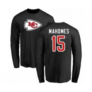 NFL Nike Kansas City Chiefs #15 Patrick Mahomes Black Name & Number Logo Long Sleeve T-Shirt