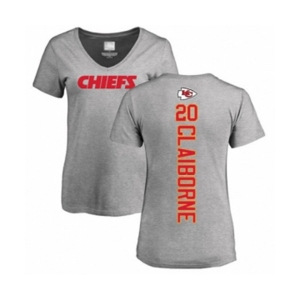 Football Women's Kansas City Chiefs #20 Morris Claiborne Ash Backer V-Neck T-Shirt