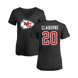 Football Women's Kansas City Chiefs #20 Morris Claiborne Black Name & Number Logo Slim Fit T-Shirt