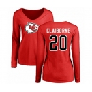 Football Women's Kansas City Chiefs #20 Morris Claiborne Red Name & Number Logo Slim Fit Long Sleeve T-Shirt