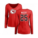 Football Women's Kansas City Chiefs #25 LeSean McCoy Red Name & Number Logo Slim Fit Long Sleeve T-Shirt