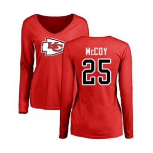 Football Women's Kansas City Chiefs #25 LeSean McCoy Red Name & Number Logo Slim Fit Long Sleeve T-Shirt