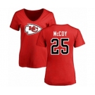 Football Women's Kansas City Chiefs #25 LeSean McCoy Red Name & Number Logo Slim Fit T-Shirt