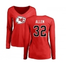 Football Women's Kansas City Chiefs #32 Marcus Allen Red Name & Number Logo Slim Fit Long Sleeve T-Shirt