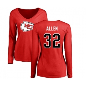 Football Women's Kansas City Chiefs #32 Marcus Allen Red Name & Number Logo Slim Fit Long Sleeve T-Shirt