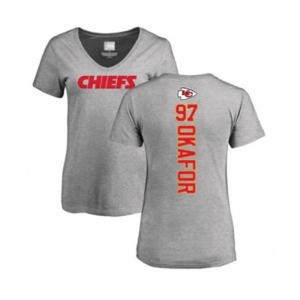Football Women's Kansas City Chiefs #97 Alex Okafor Ash Backer V-Neck T-Shirt