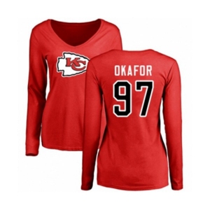 Football Women's Kansas City Chiefs #97 Alex Okafor Red Name & Number Logo Slim Fit Long Sleeve T-Shirt
