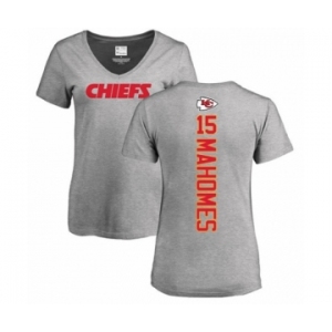 NFL Women's Nike Kansas City Chiefs #15 Patrick Mahomes Ash Backer V-Neck T-Shirt