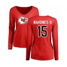 NFL Women's Nike Kansas City Chiefs #15 Patrick Mahomes II Red Name & Number Logo Slim Fit Long Sleeve T-Shirt